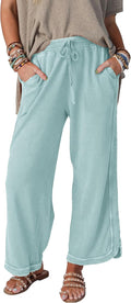 Women's Casual Wide Leg Pants High Waist Drawstring (Style 5QVF)