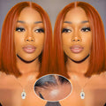 Reddish Brown Bob Wig Human Hair 9x6 HD Lace Front - Natural 12in