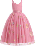 Girls Flower Girl Dress Pleated V Neck Satin Tulle Maxi Gown - Formal