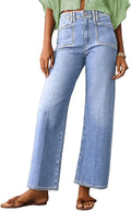 Womens High Waisted Wide Leg Jeans Stretchy Buttoned Denim - Trendy