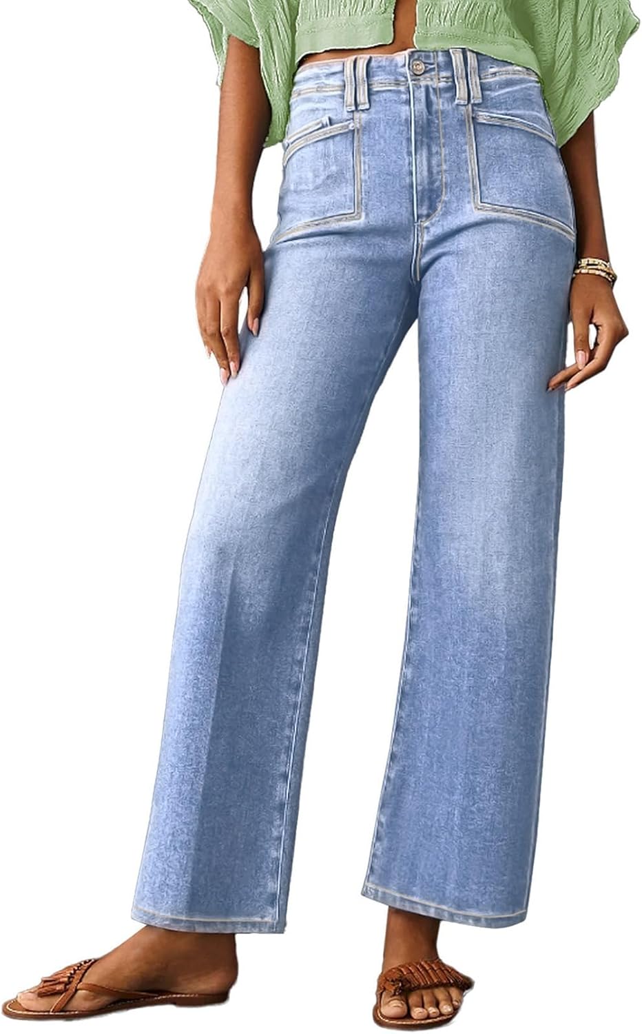 Astylish Womens Wide Leg Jeans High Waisted Stretchy Denim Pants