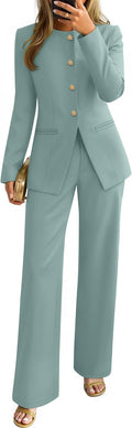 ZESICA Women's 2025 Fall Two Piece Suit Set - Polished Wide Leg