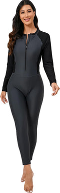 Womens Full Body Zip Front Rash Guard One Piece Swimsuit - UPF50 built