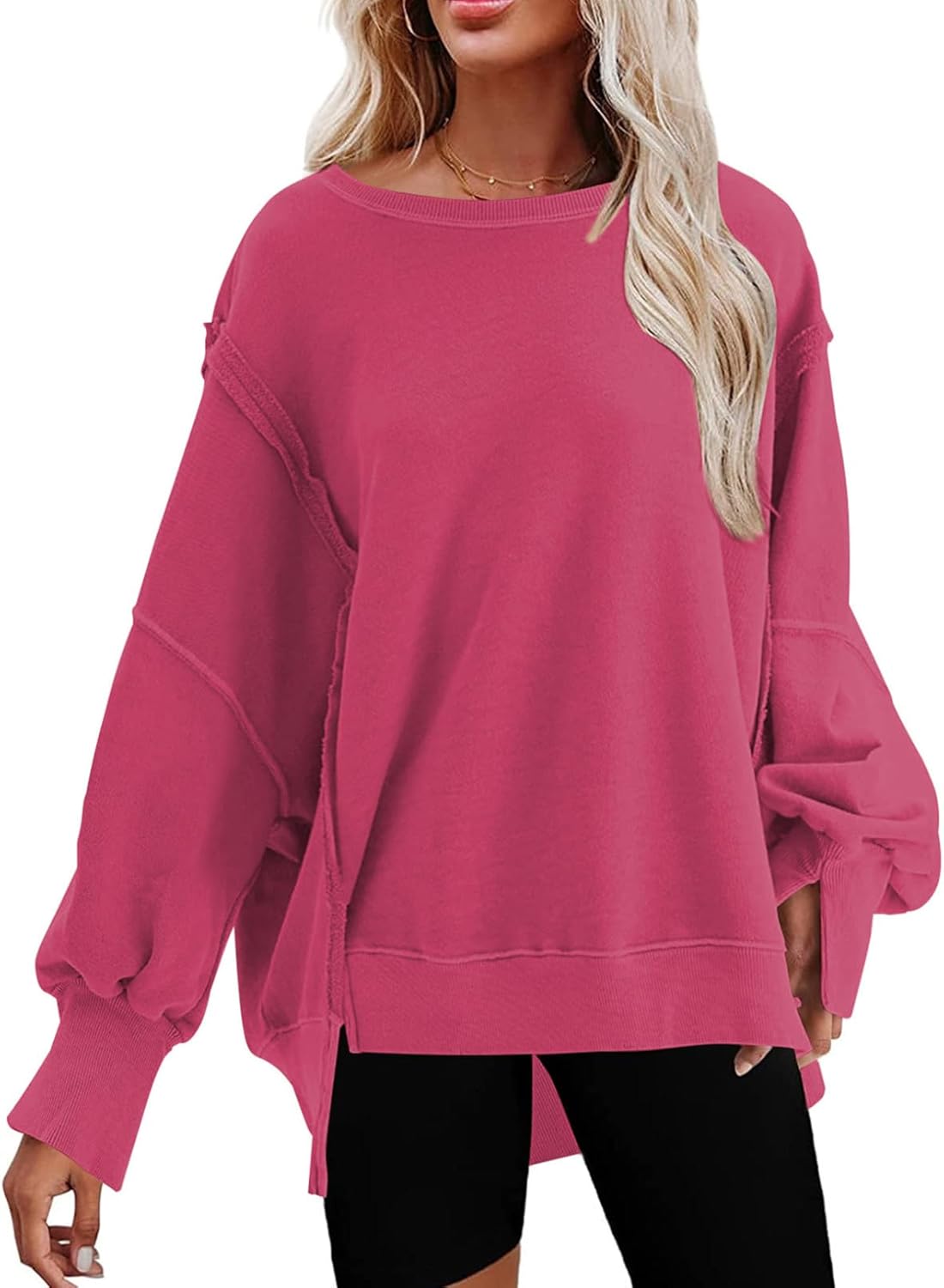 SHEWIN Womens Oversized Reverse Seam Sweatshirt for Casual Style