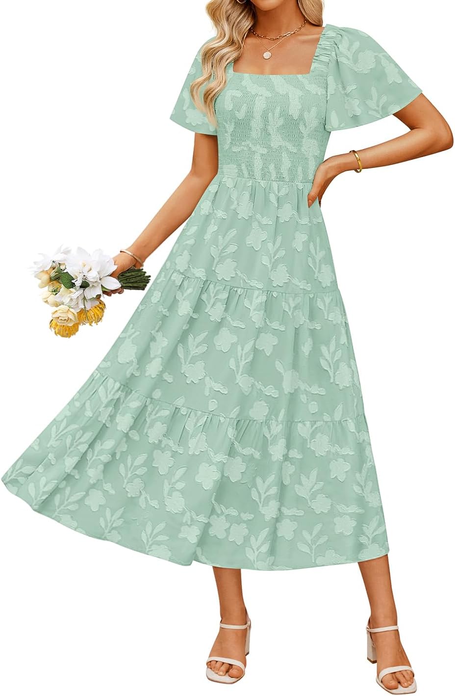 ZESICA Womens Summer Boho Floral Midi Dress for Beach Days