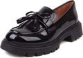 British Style Women's Black Patent Leather Tassel Loafers - Thick Sole
