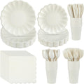 Scalloped Paper Plates and Tableware Set for 50 Guests - Cream White