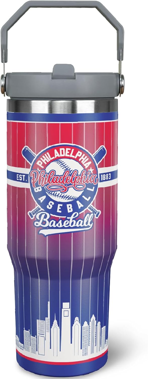 30oz Philadelphia Tumbler with Handle and Straw for Fans