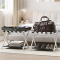 2 Pack Luggage Rack White Bamboo - Folding Suitcase Stand with Shelf