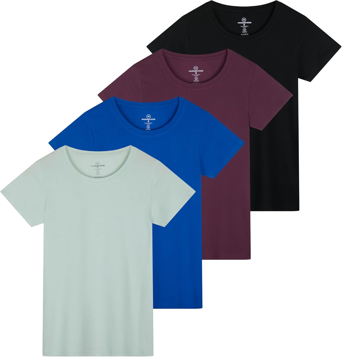 Real Essentials Women's Cotton Short Sleeve T-Shirt 4 Pack