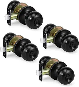 Keyed Entry Door Knob for Entrance 4 Pack, Matte Black Finish