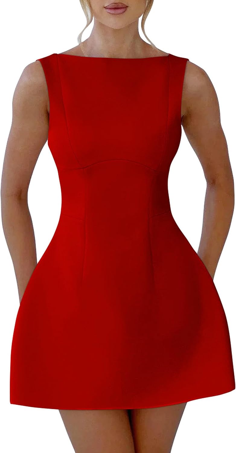 YMDUCH Women's Sexy Sleeveless A-line Mini Dress for Parties