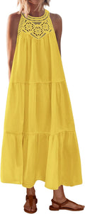 Halter Maxi Dress for Women 2025 - Boho Hollow-Out Sundress