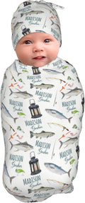 Personalized Baby Swaddle Blanket for Boys - Custom Name Receiving Set