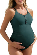Maternity One-Piece Swimsuit with Button Neck and Cross Back - Nursing