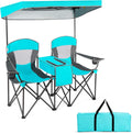 Tangkula Loveseat Camping Chair with Shade Canopy & Cooler Bag
