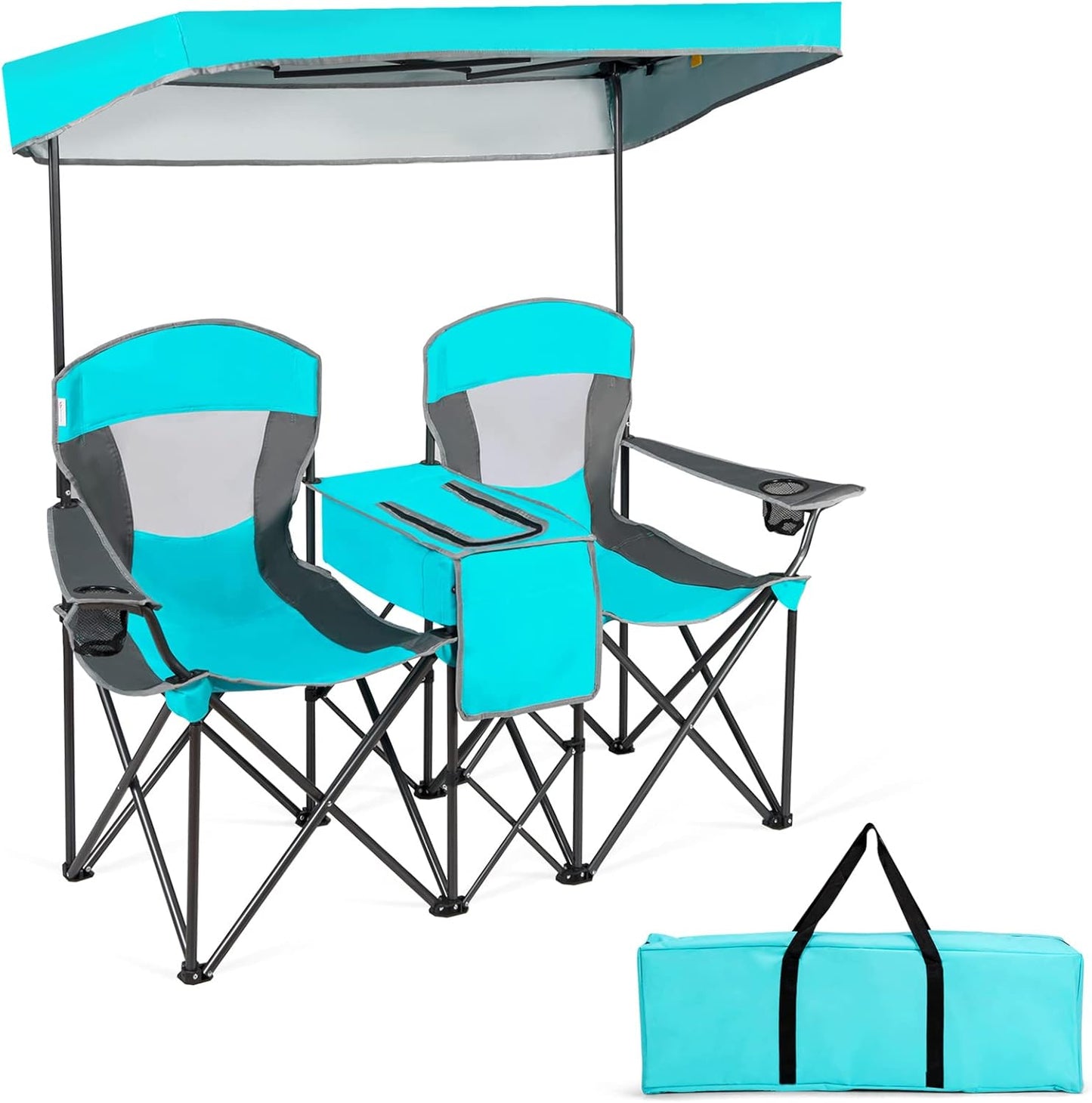 Tangkula Loveseat Camping Chair with Shade Canopy & Cooler Bag
