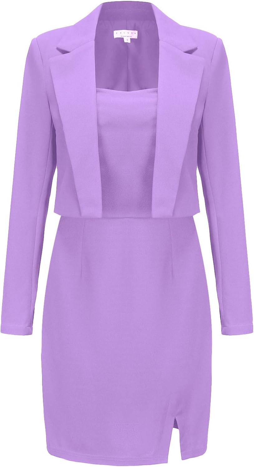 EXLURA Women's Professional Business Blazer Dress Suit Set