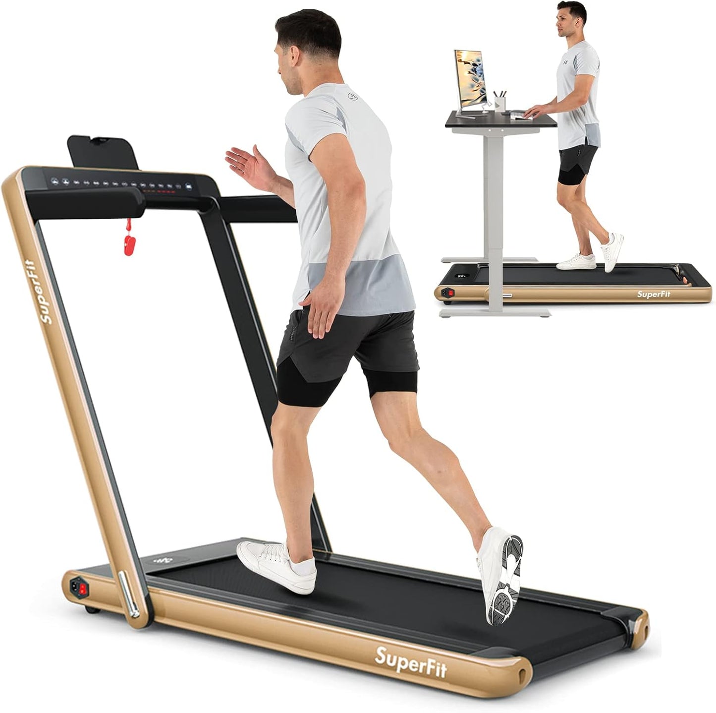 Goplus 2 in 1 Folding Treadmill with Dual Display for Home Use