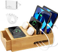 Bamboo Charging Station with Drawer - Desk Docking Organizer