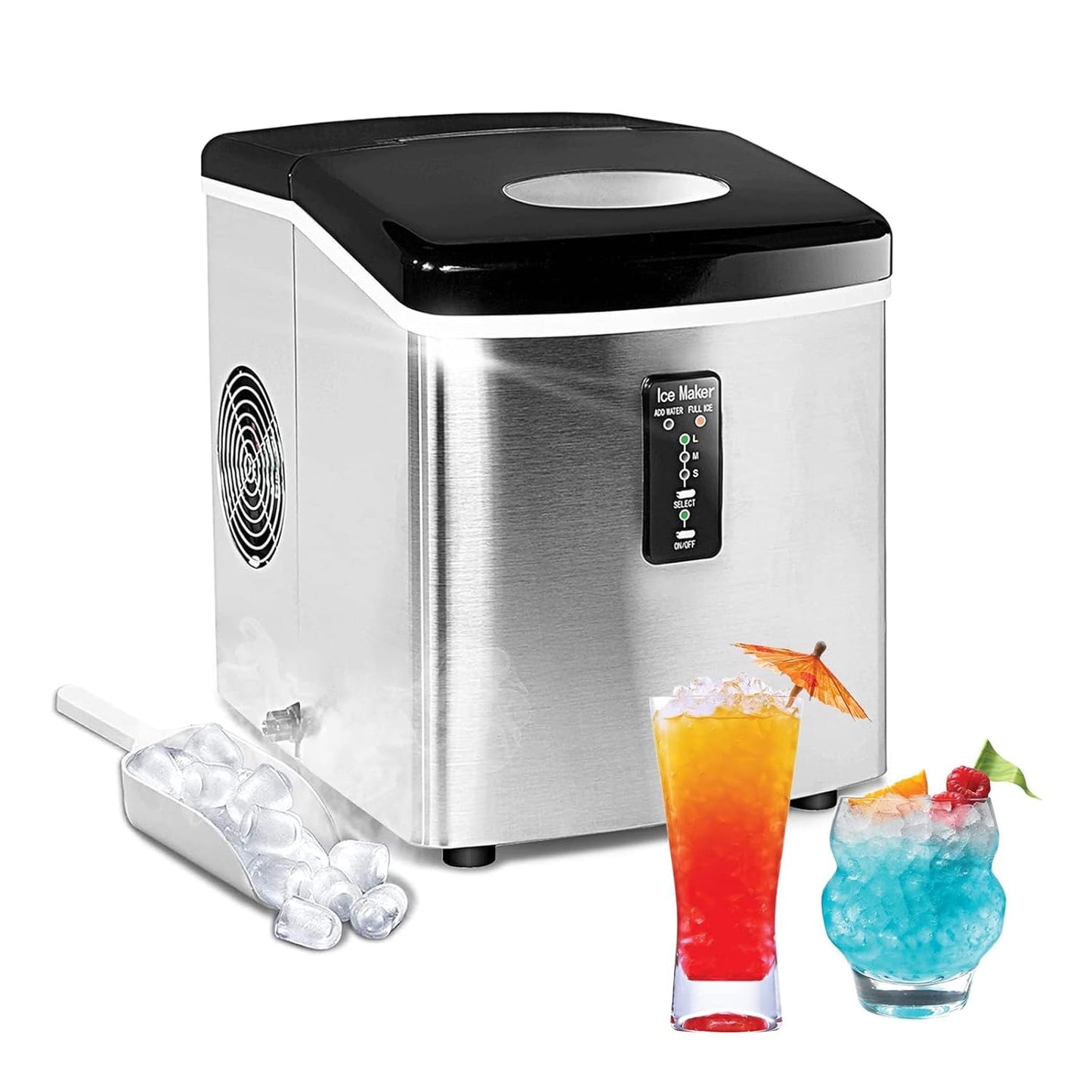 Techomey Chewable Ice Maker - 33 Lbs, Stainless Steel