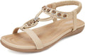 Womens Bohemian Flat Sandals with Elastic Strap - Dressy Summer