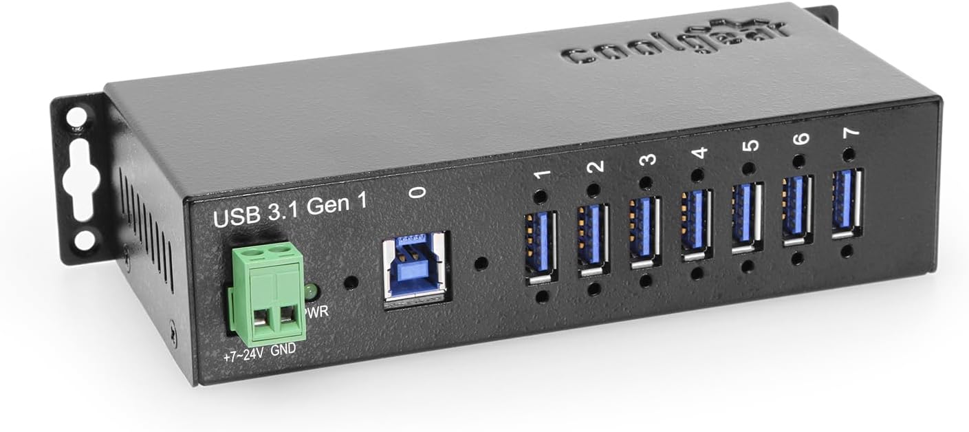 Industrial 7-Port USB 3.2 Hub with Surge Protection and Speed