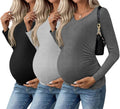 Ekouaer Womens Maternity V-Neck Shirts 3-Pack - Stretchy Everyday Tops