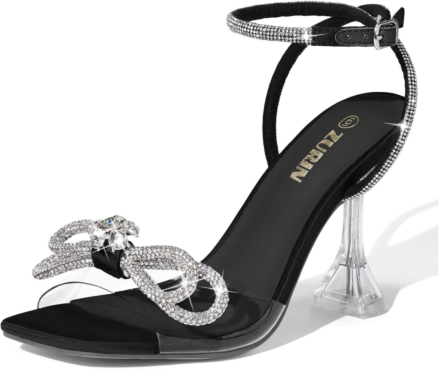 ZURIN Women's Rhinestone Bow Heels for Elegant Evening Wear