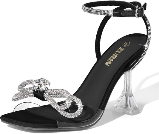 ZURIN Women's Rhinestone Bow Heels for Elegant Evening Wear