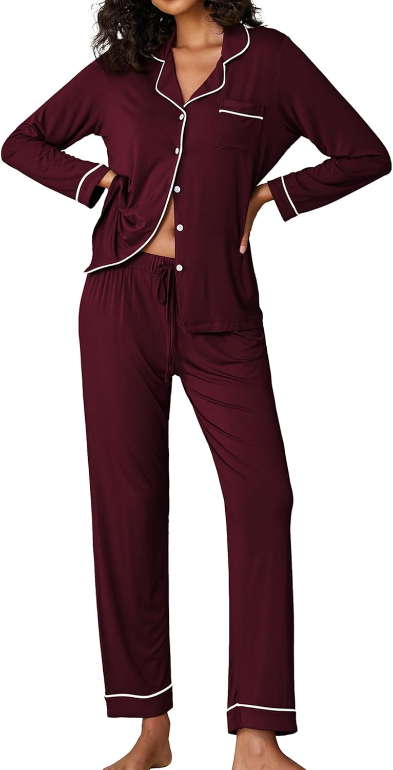 Ekouaer Pajamas Women's Long Sleeve Sleepwear Soft Button Down Set
