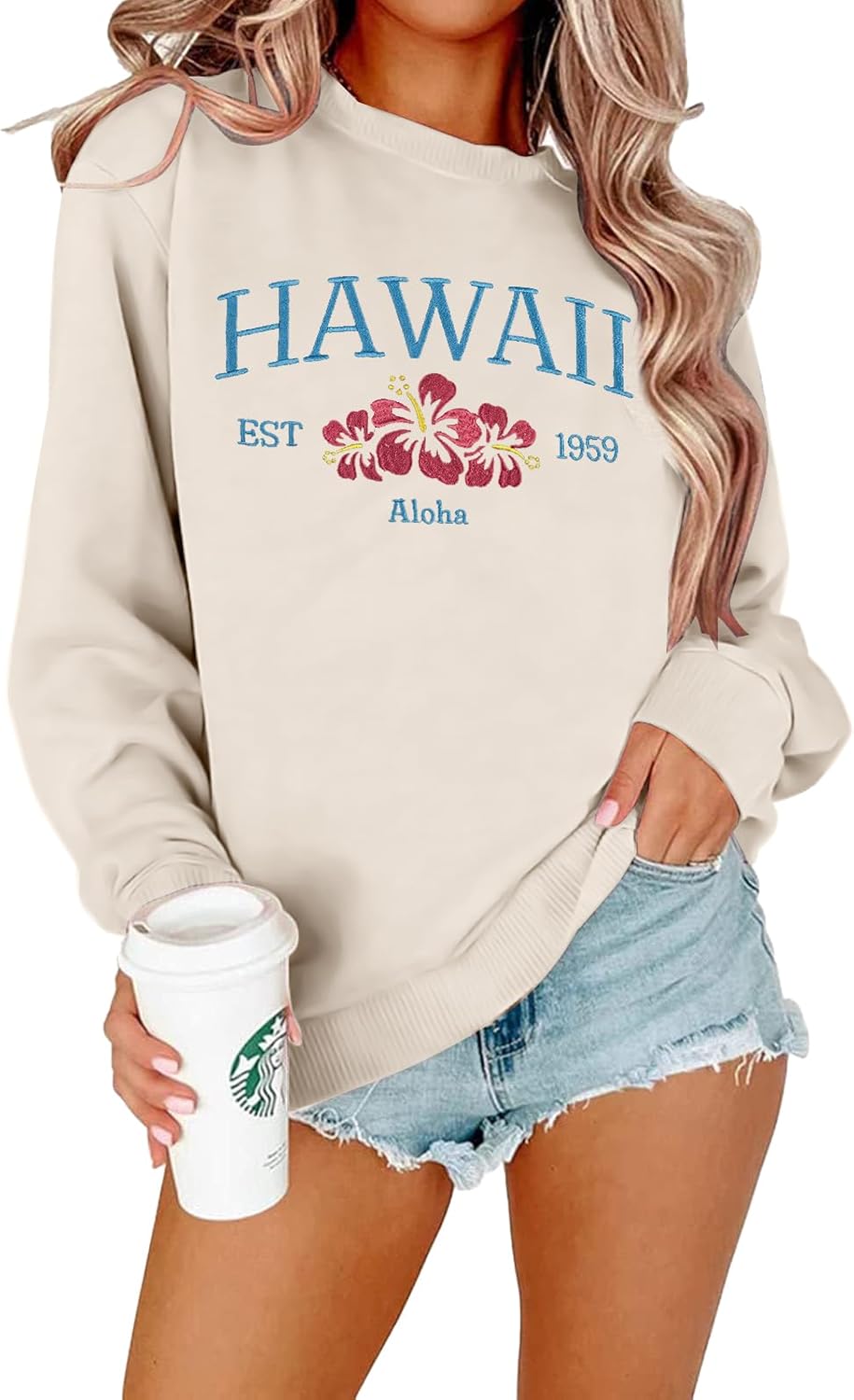 Hawaii Embroidered Sweatshirt - Vintage 1959 Style