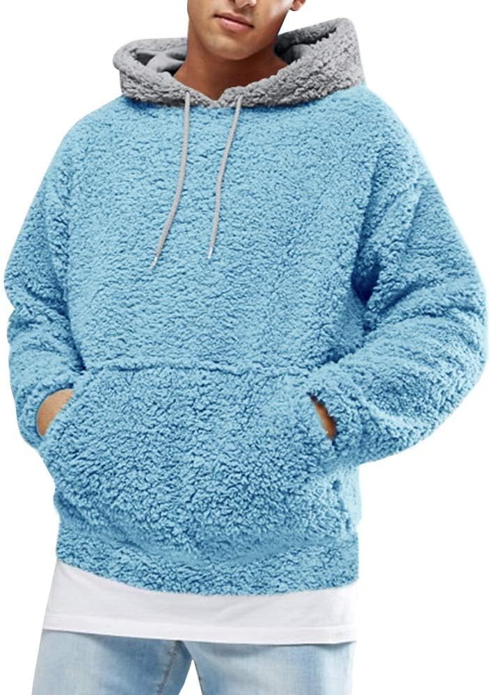 Runcati Mens Fuzzy Sherpa Pullover Hoodie for Winter Style