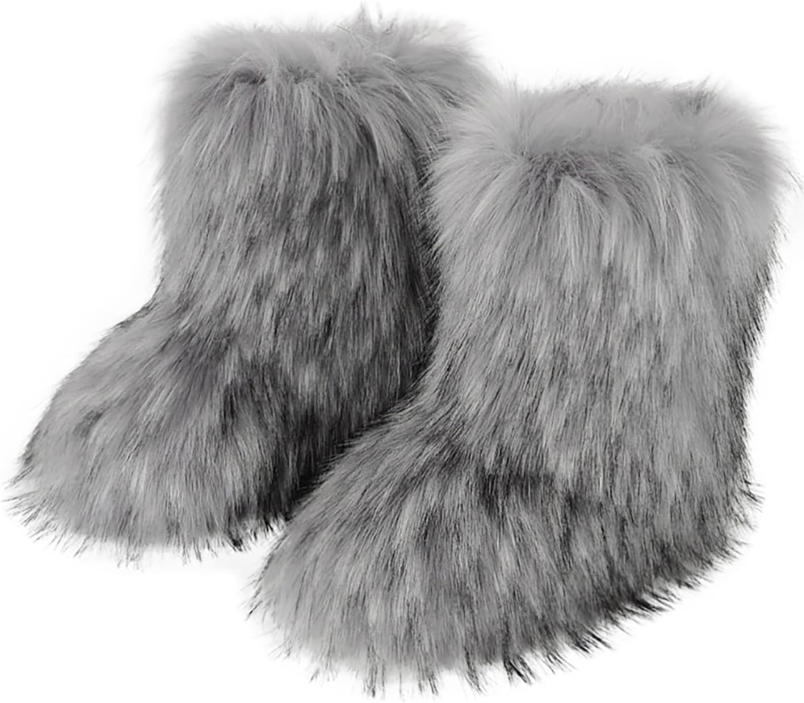Eosxrp Furry Faux Fur Boots for Women - Warm Winter Comfort