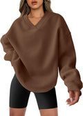Womens Oversized V Neck Sweatshirt - Cozy Fleece Pullover