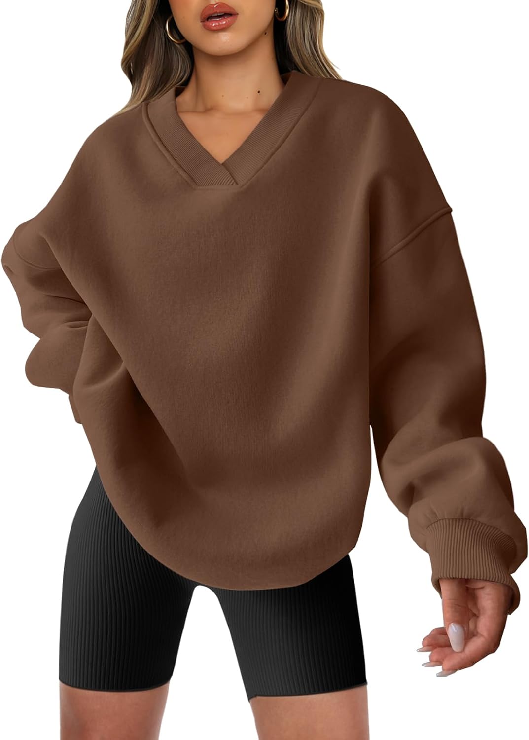 Oversized V Neck Sweatshirt for Women by ANRABESS - Comfy Style