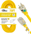 Indoor Outdoor Extension Cord Weatherproof with Lighted End - 75FT
