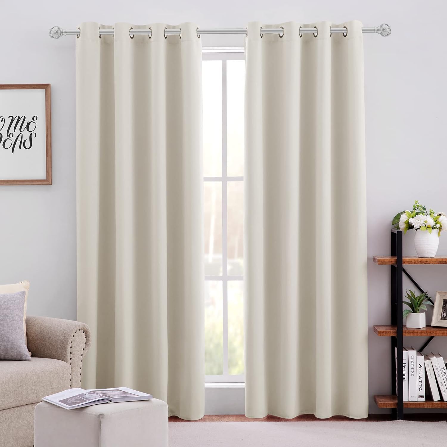 HOMEIDEAS Cream Beige Blackout Curtains for Bedroom 52 X 96 in