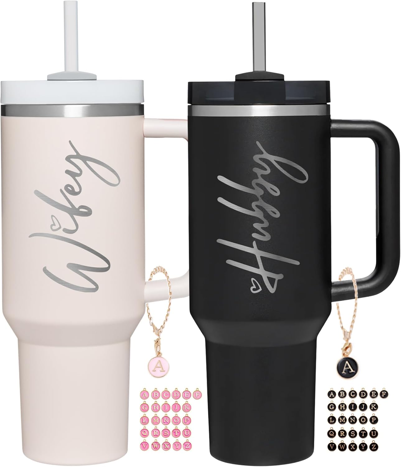 Wifey Hubby 40 oz Tumbler Cup Set for Couples Wedding Gifts