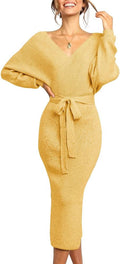 Elegant women's long maxi sweater dress with wrap design by Chang Yun