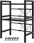 Microwave Oven Rack Adjustable Shelf with 6 Hooks - Space Saving Stand