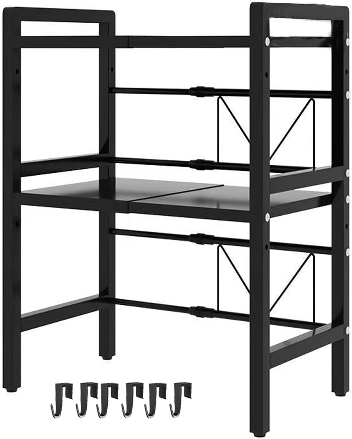 Adjustable Microwave Oven Rack with Hooks for Kitchen Storage