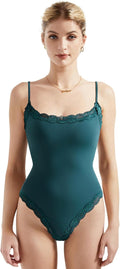 Women Square Neck Lace Bodysuit Sleeveless Spaghetti Strap Tank
