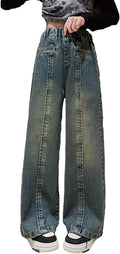Kids Girls Baggy Wide Leg Denim Pants - Casual Soft Cotton Jeans