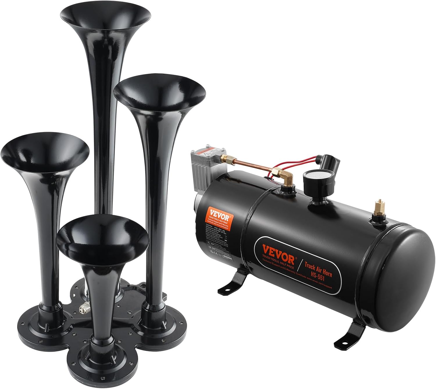 VEVOR 4 Trumpet Air Horn Kit Delivers 150dB Sound Power