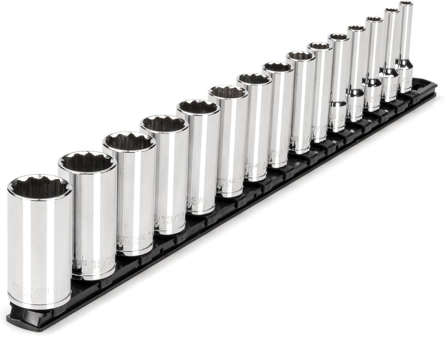 TEKTON 3/8 Inch Drive Deep Socket Set: 15-Piece with Rail