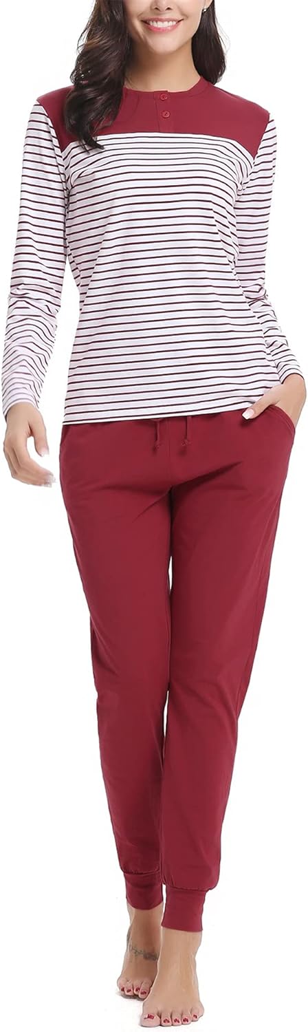 Soft Womens Pajama Sets Cotton Long Sleeve Pj Sets Comfy Sleepwear
