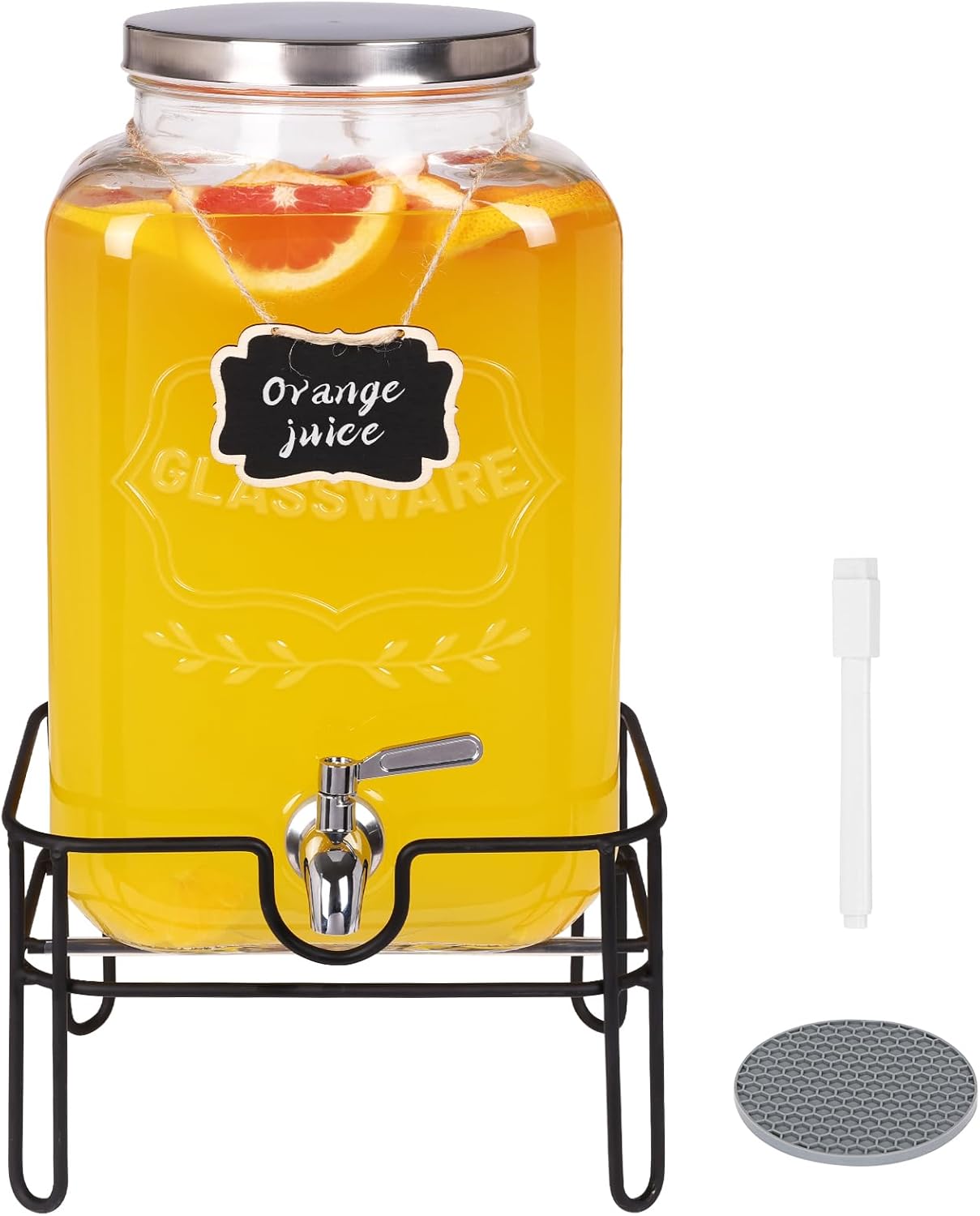 Moretoes 2 Gallon Glass Drinks Dispenser for Parties and Events