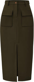 KIRUNDO Midi Skirt High Waisted Cargo Pencil Slit (Style 6HN4)