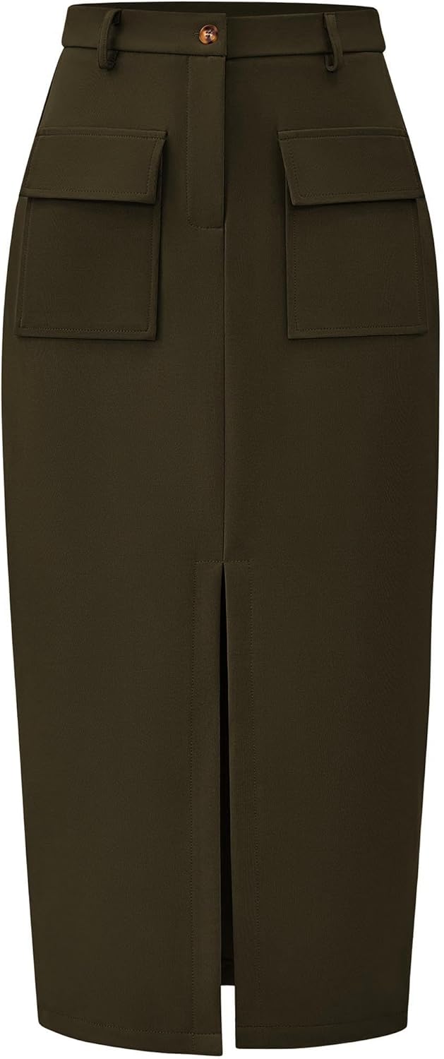 KIRUNDO Midi Skirts for Women: Trendy High Waisted Cargo Style